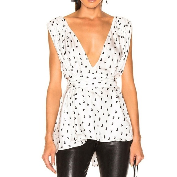 Maggie Marilyn Abstract-Print Sleeveless Silk Wrap V Neck Peplum Blouse Size 10 - Picture 1 of 13